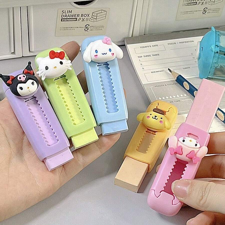 Sanrio Sanrio Hello Kitty And Kuromi Cute Character Eraser Set - ABS, Will Not Stain Or Crack - Specially Promoted Melody, Cropy, My Melody As The Best Gift For School Start School Supplies,Back To School