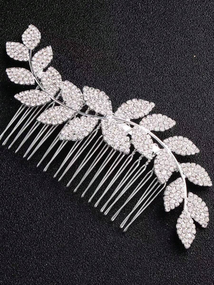 1 Peça Pente de Cabelo com Design de Folha Elegante e Brilhante com Strass, Acessório de Moda Estilo Boho para Noivas, Madrinhas, Festas, Casamentos, Uso Diário