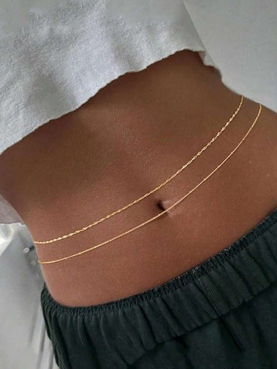 Cadena de cintura de mujer de doble capa con cadena de cuentas redondas retorcida, de moda y personalizada