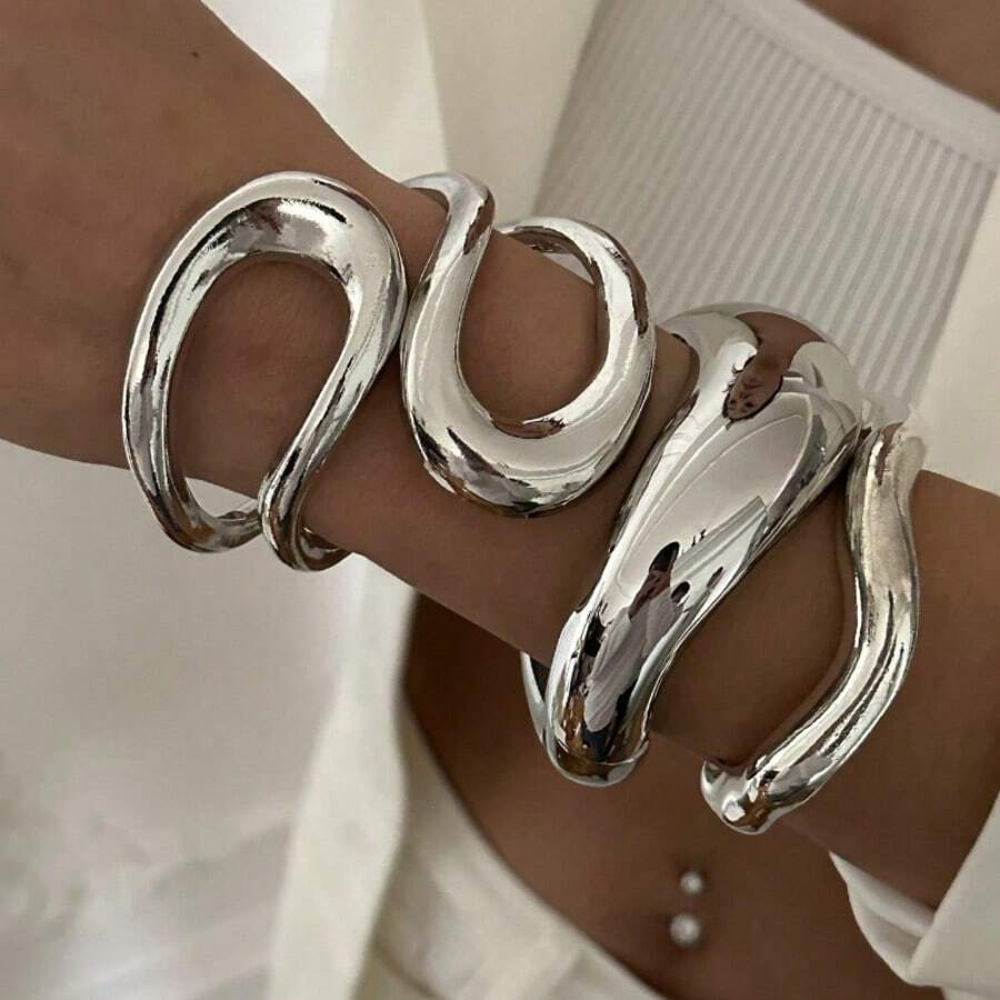 1 Stück minimalistisches, modisches, metallisches Federarmband, geometrisches, einfaches, futuristisches, glattes Armband für Frauen, geeignet für Partys, den täglichen Gebrauch und als Geschenkidee