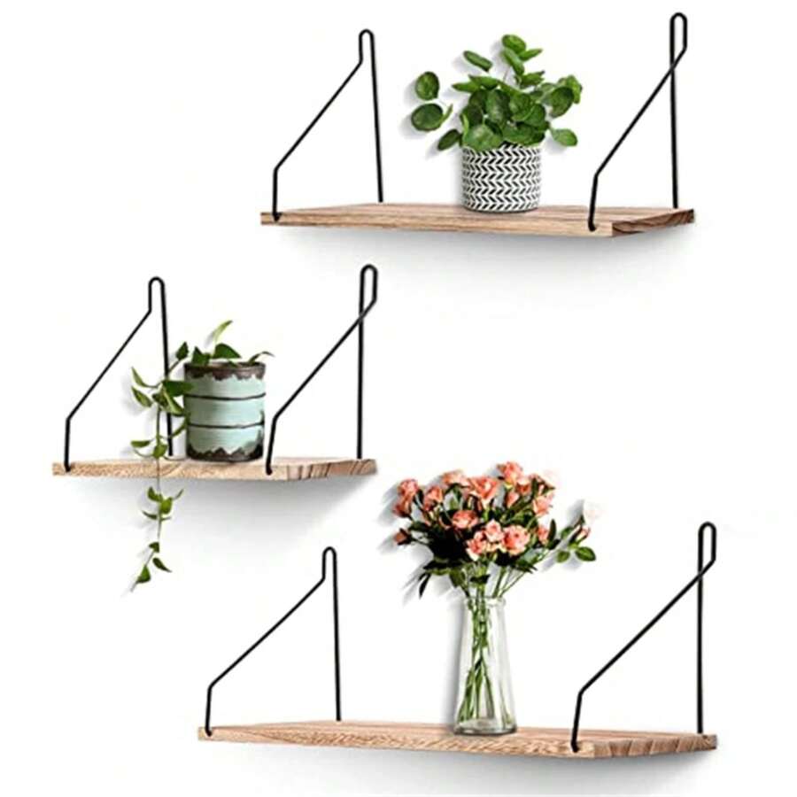 Floating Wall Shelves Rustic Wall Mounted Hanging Shelf Farmhouse Wall Bookshelf For Bathroom Kitchen Dining Living Room Wood Me