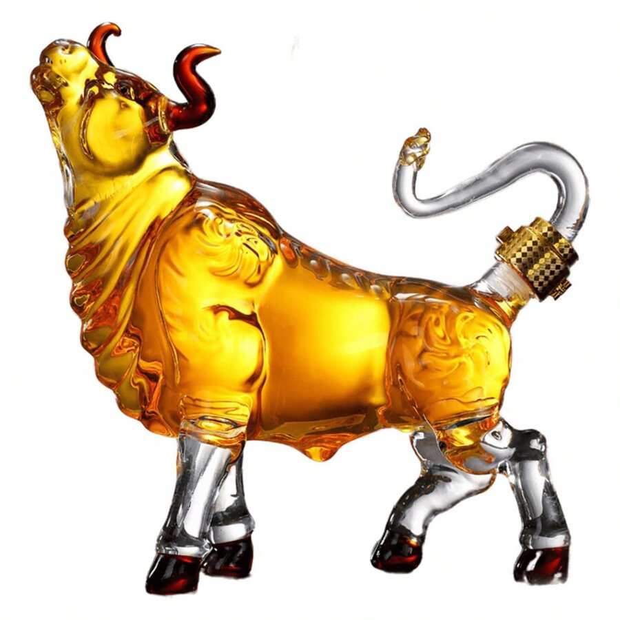 1 carafe en forme de taureau, animal fier avec la tête relevée, en verre borosilicate, verrerie artisanale faite à la main. Idéal pour le whisky, la vodka, le brandy et le vin rouge. Cadeau pour la fête des mères/des pères, pour les pères, les maris, les amis - le cadeau parfait pour les hommes.