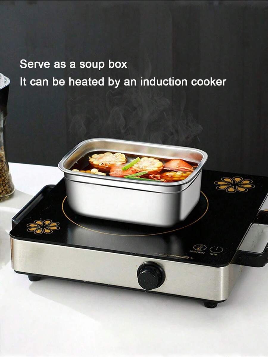 Cajas de almacenamiento de alimentos al vacío de acero inoxidable con tapas, cajas de almuerzo rectangulares selladas y a prueba de fugas, cajas de almacenamiento refrigerado y congelado de frutas para el hogar, cajas para calentar al horno y conservar la frescura, cajas para sopa de cocina de inducción, calentamiento universal para cocinas de inducción y eléctricas cerámicas, cajas de conservación de refrigerador y cajas selladas