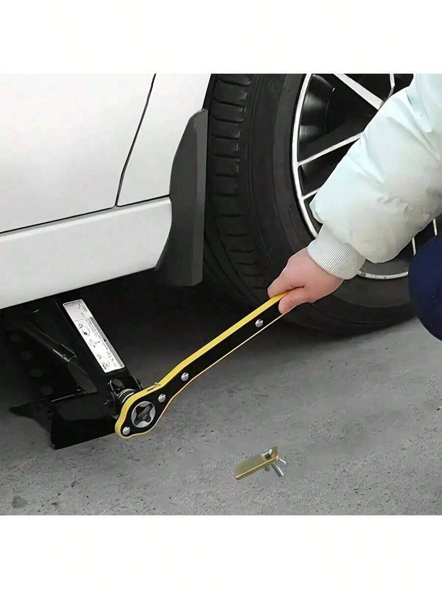 2 Pieces Set Of High Carbon Steel Jack Nut Wrench, With Extended Rocker And Ratchet Wheel, Which Can Easily Change Tires. The 360 Rotation Knob Design Is Suitable For Garage Tire Wrenches Of Motorcycles, SUVs And Other Vehicles.
