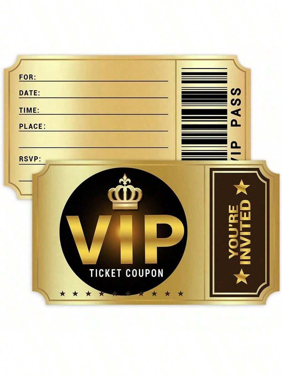24pcs (12pcs Cards + 12pcs Envelopes) Double-Sided Designed Birthday Party Invitations With Envelopes, Movie VIP Party Invitations, Baby Shower Invitations, Gifts For Party, Wedding, Holiday (Gold And Rose Red)