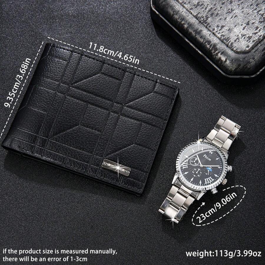 2 pièces/set, ensemble portefeuille élégant mode affaires pour homme, comprenant 1 portefeuille d'affaires pratique + 1 montre de sport haut de gamme. Idée de cadeau romantique pour petit ami, père ou famille. Cadeau de vacances digne. Portefeuille anti-vol en PU de couleur unie, convient pour toutes les saisons et les vacances. Cadeau de couple.
