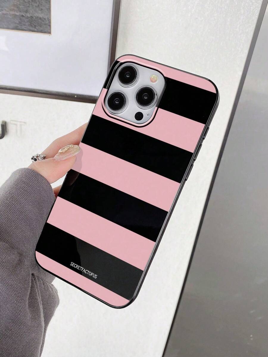 1 pieza Funda de teléfono con estampado de rayas minimalista, funda de teléfono a rayas rosas, para Apple 11/12/13/14/15/16