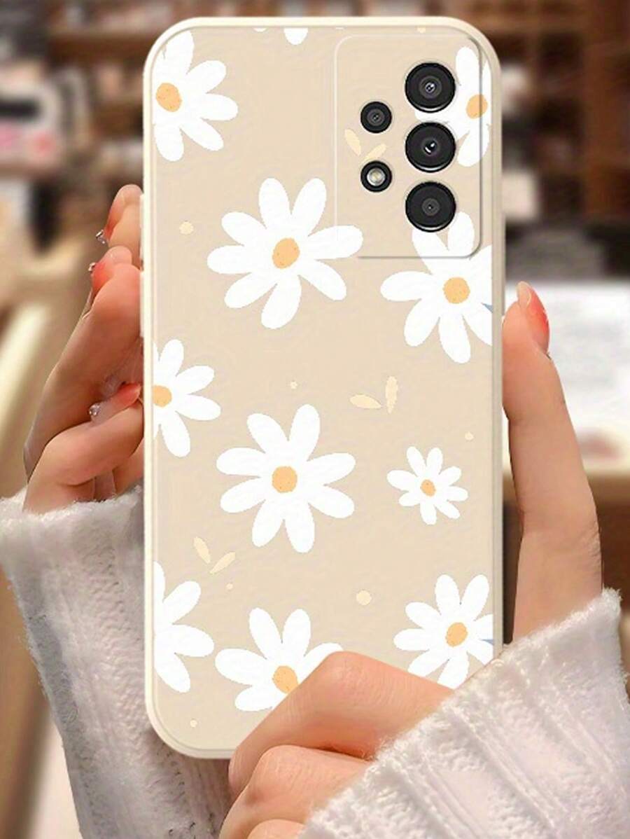 Chrysanthemum Painted Anti-Drop Perforated Beige Simple Fashion Phone Case Compatible With IPhone 16/15 XR /7/8 /16 ProMax /13 Case/IPhone 15 ProMax/12 ProMax/13 ProMax/14 ProMax 13 14 11 12p14 P11 Soft Shell P12 Anti-Drop XS.XR /78P.78GES2 Compatible Galaxy Redmi 10/9/Note9/12c/Note11pro/Note8Pro/9C/9a Anti-Drop Phone Protective Cover Case