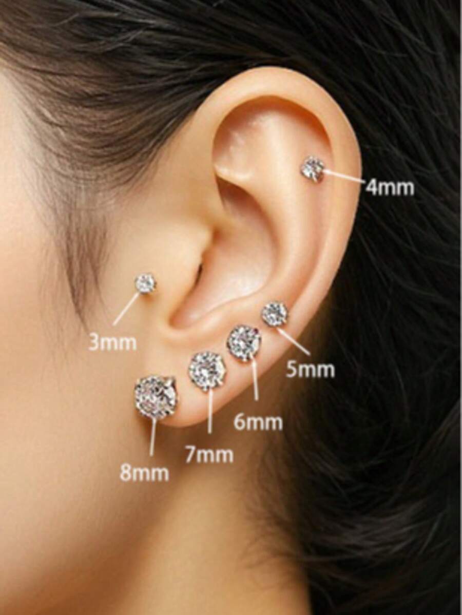 Pendientes de botón chapados en oro de 14 quilates con circonita cúbica para mujeres y hombres, pendientes hipoalergénicos de acero inoxidable plateado/dorado de 3-4-5-6 mm con diamantes redondos simulados de circonita cúbica, adecuados para uso diario para mujeres