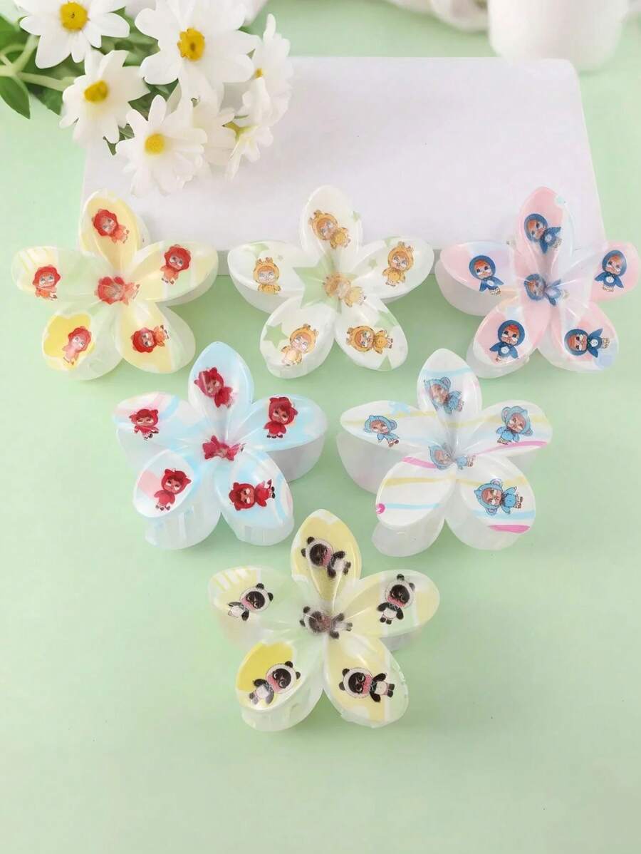 1pc/6pcs Cartoon Doodle Plumeria Hair Clips, Suitable For Women's Daily Life, Leisure, Party, Commuting, Vacation - Hair Accessories, Best Gift For Girlfriend, Mom On Holidays, Birthday, Anniversary Or Graduation