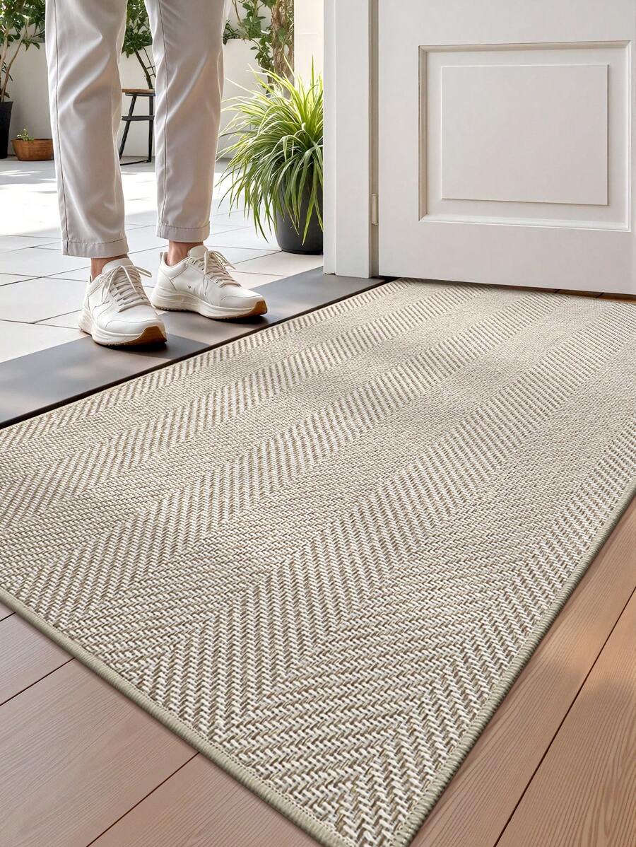 1 pieza Felpudo de puerta de textura tejida bicolor de estilo simple tipo Ins, de diseño tejido moderno y elegante, fácil de limpiar, resistente al desgaste, antipolvo y duradero, apropiado para la entrada