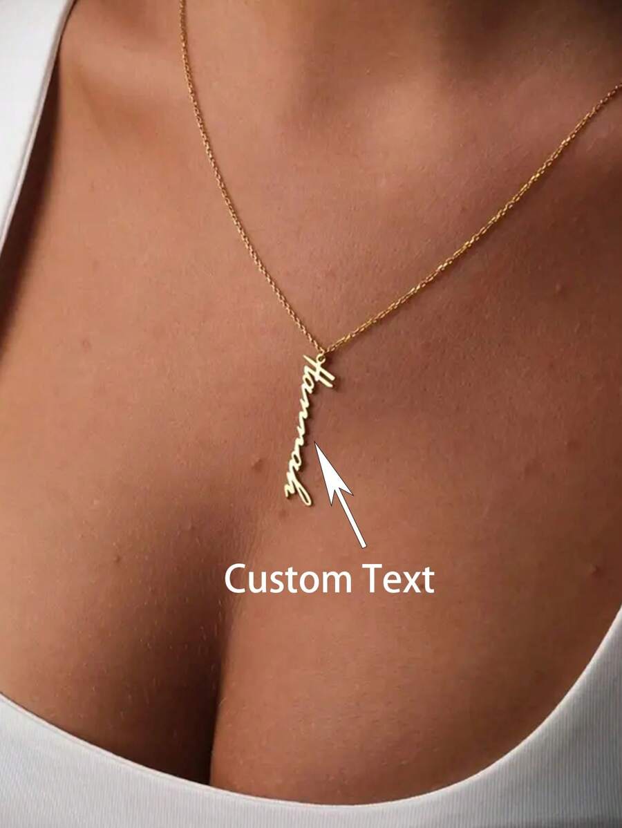 Collar personalizado elegante con colgante de acero inoxidable chapado en oro de 18 quilates con nombre vertical, regalo perfecto para madres y seres queridos