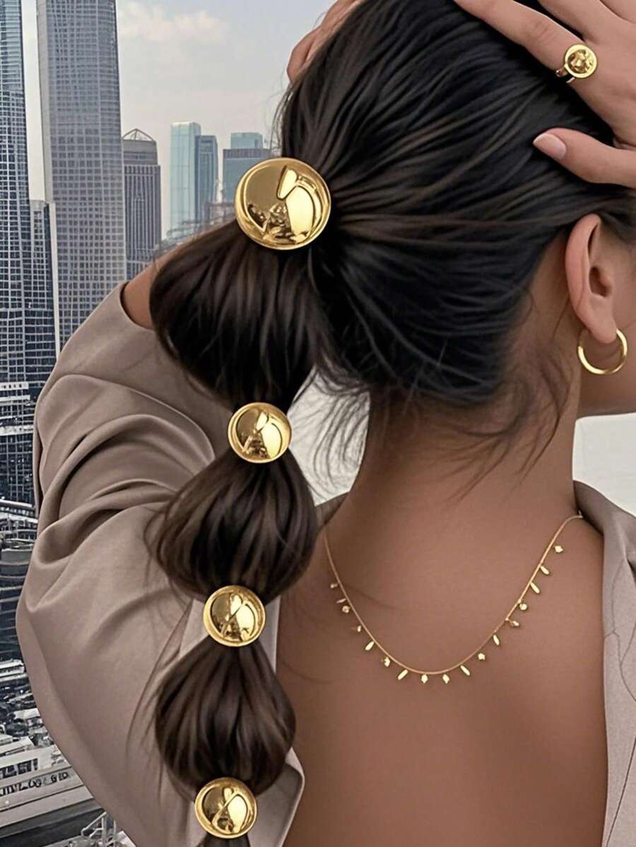 Set de 4 gomas de pelo elásticas con bola plateada brillante, accesorios simples y elegantes para cola de caballo al estilo coreano, decoración para el cabello en eventos formales, ornamento de cabello casual con estilo princesa para mujeres y niñas, regalo y accesorio para fotos