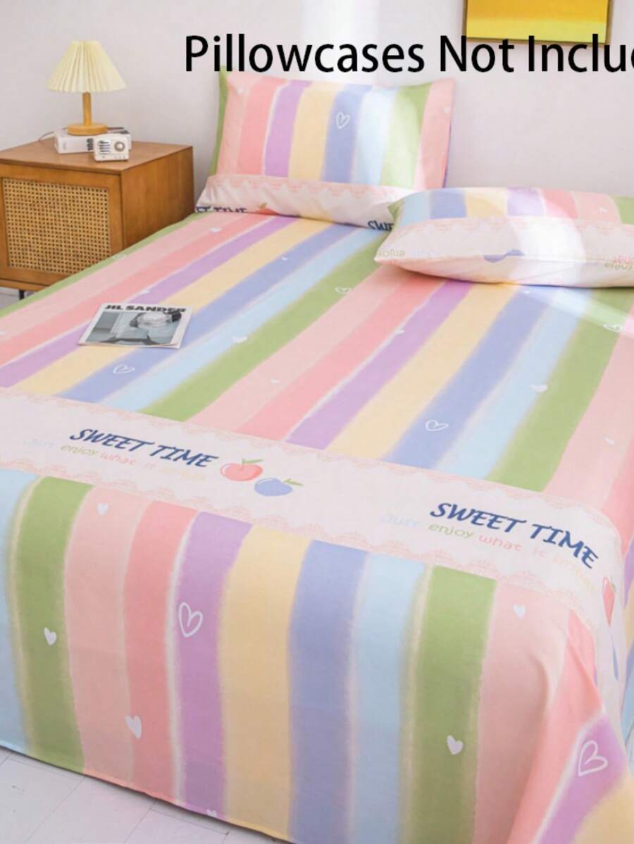 1pc Bedsheet, Skin-Friendly Soft And Comfortable Mattress Protector, Valentine's Day Gift Bedsheet, Cartoon Love Geometry Pattern Bedsheet For Kids, Heart Shape Bedding Set, Home Decor, Fits Twin, Queen, King Size Bed, Mother's Day Bedding Gift, Machine Washable