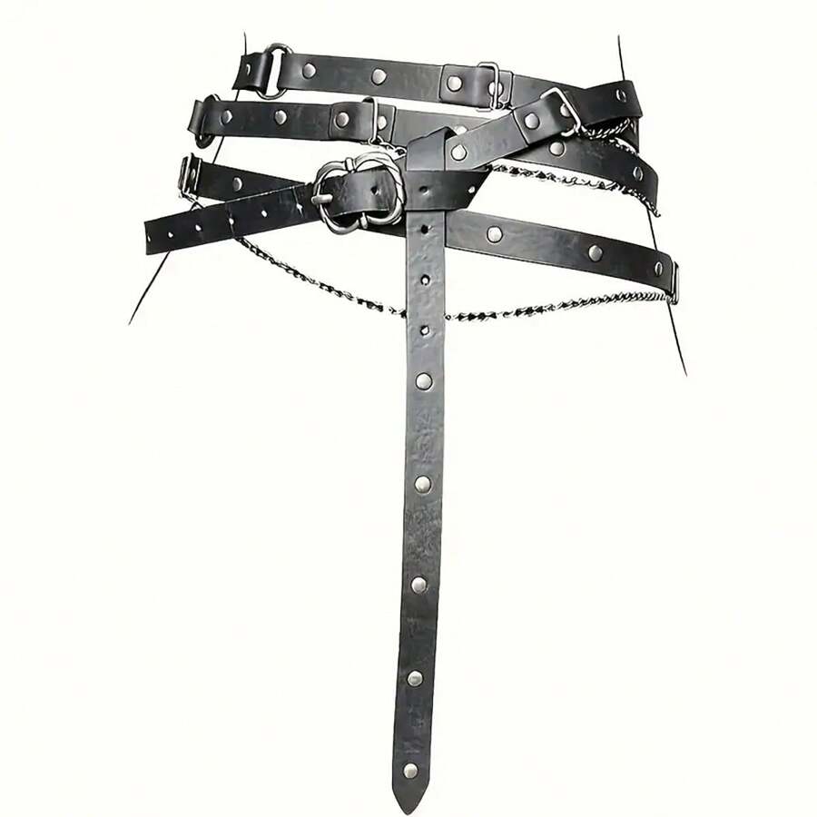 1-Piece Set Of Vintage PU Leather Adjustable Strap With Metal Chain, Suitable For All Seasons Leisure Travel, Date Night And Party