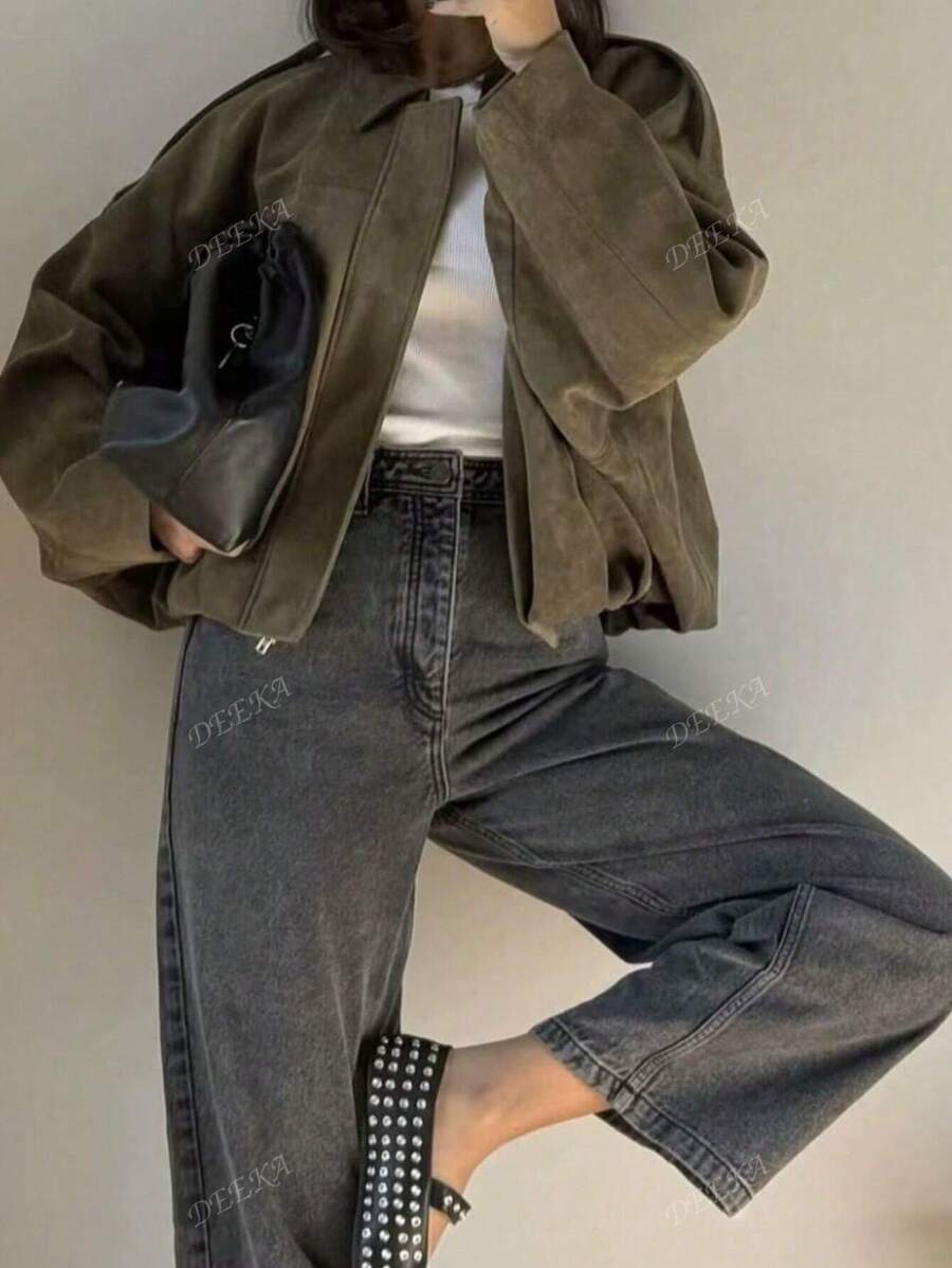 Veste de printemps/automne pour femmes DEEKA, texturée en velours, style casual polyvalent