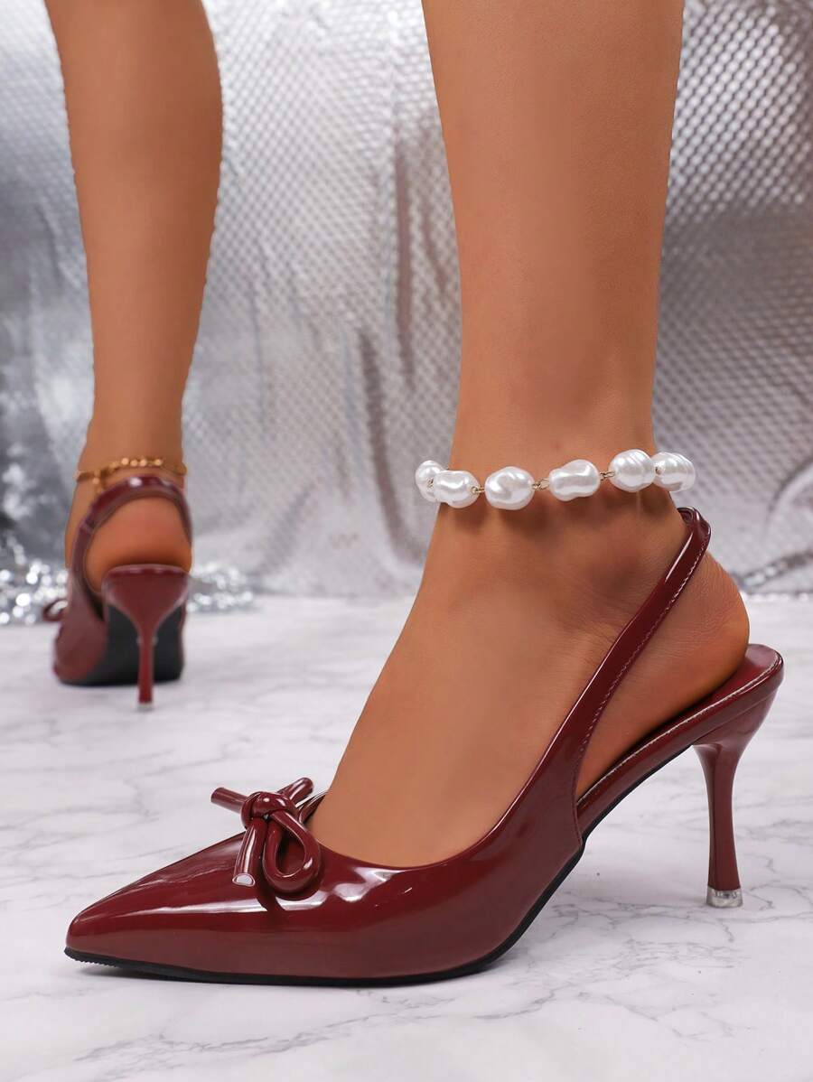 Scarpe da donna con tacco a spillo a punta e fiocco, scarpe con tacco alto sexy e alla moda con cinturino slingback senza schienale