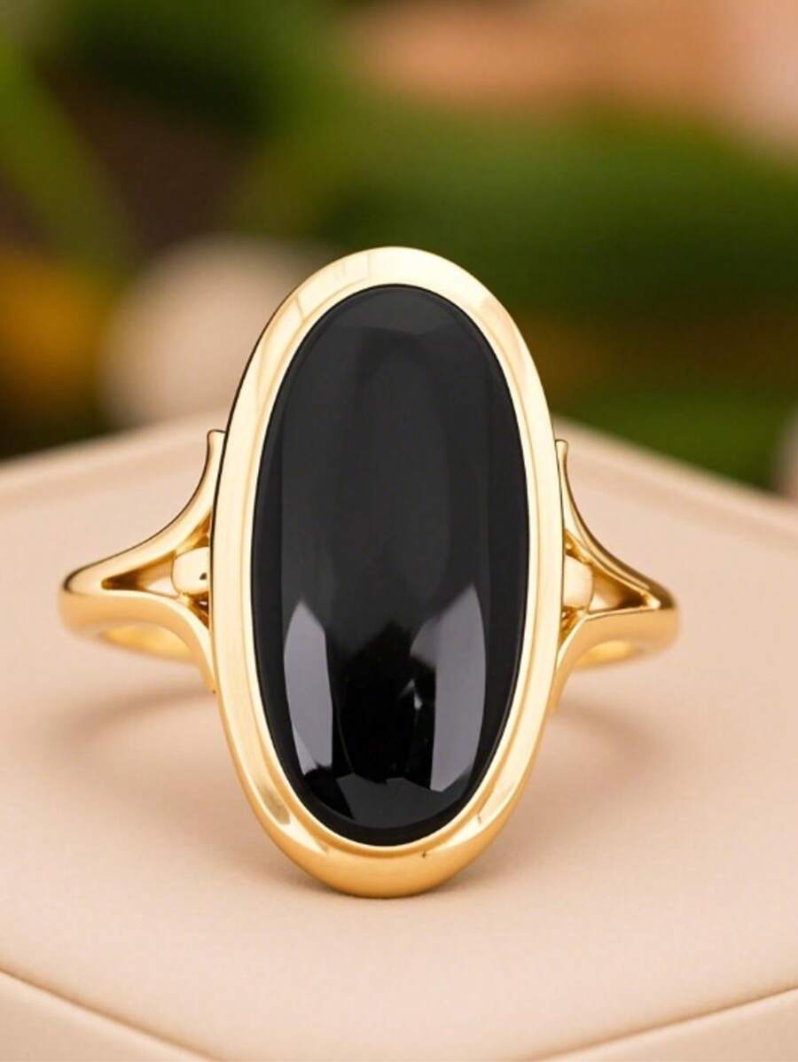 1 pieza Anillo de promesa vintage negro - Banda elegante de tono dorado, perfecto para uso diario u ocasiones especiales, joyería de uso diario (sin caja)