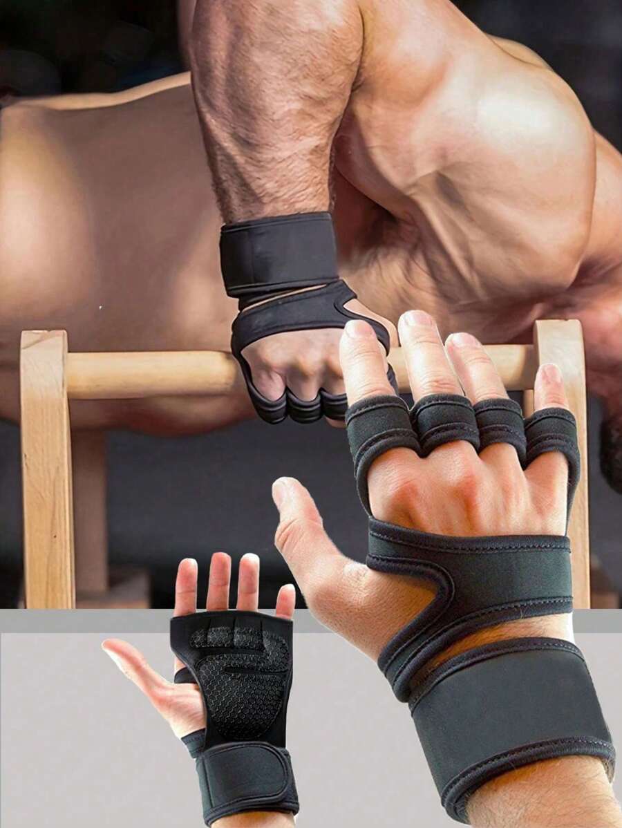 1 Paar unisex fingerlose Gewichtheberschuhe mit Klettverschluss für Fitness-Training im Gym