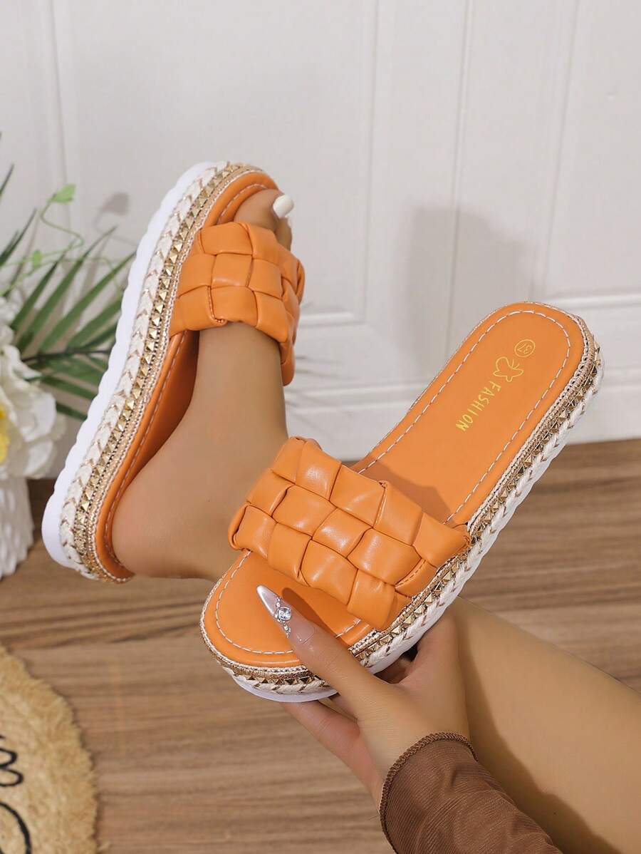 Pantuflas de moda con suela gruesa y empeine tejido a mano, nuevas para 2025