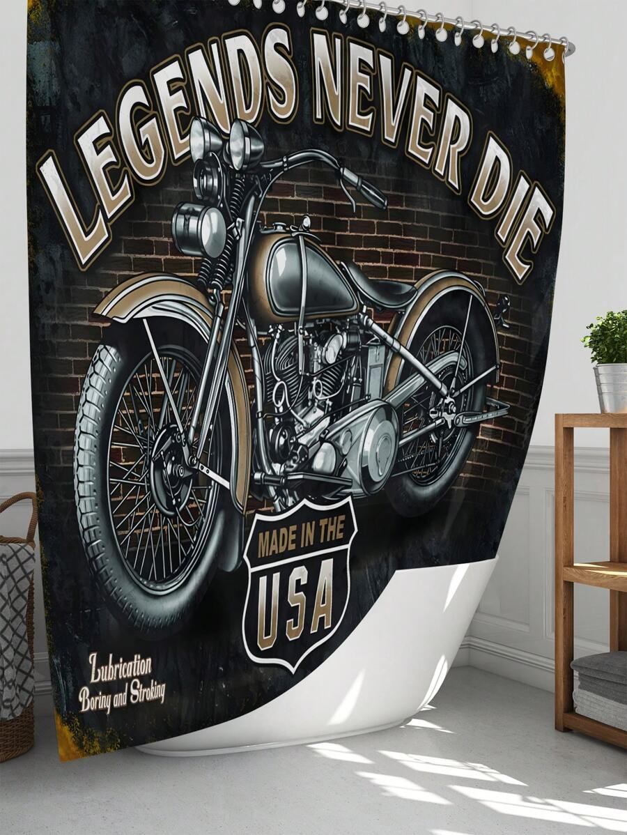 1 Stück/4 Stück Badezimmer Komplett-Set mit Vintage Motorrad Drucken, elegante moderne Heimdekoration, Duschvorhang für Zuhause, komplettes 4-teiliges Toilettenmatten-Set, einfach zu installieren mit Mehrfach-Haken - das perfekte Geschenk für Freunde und Familie! Schulanfang