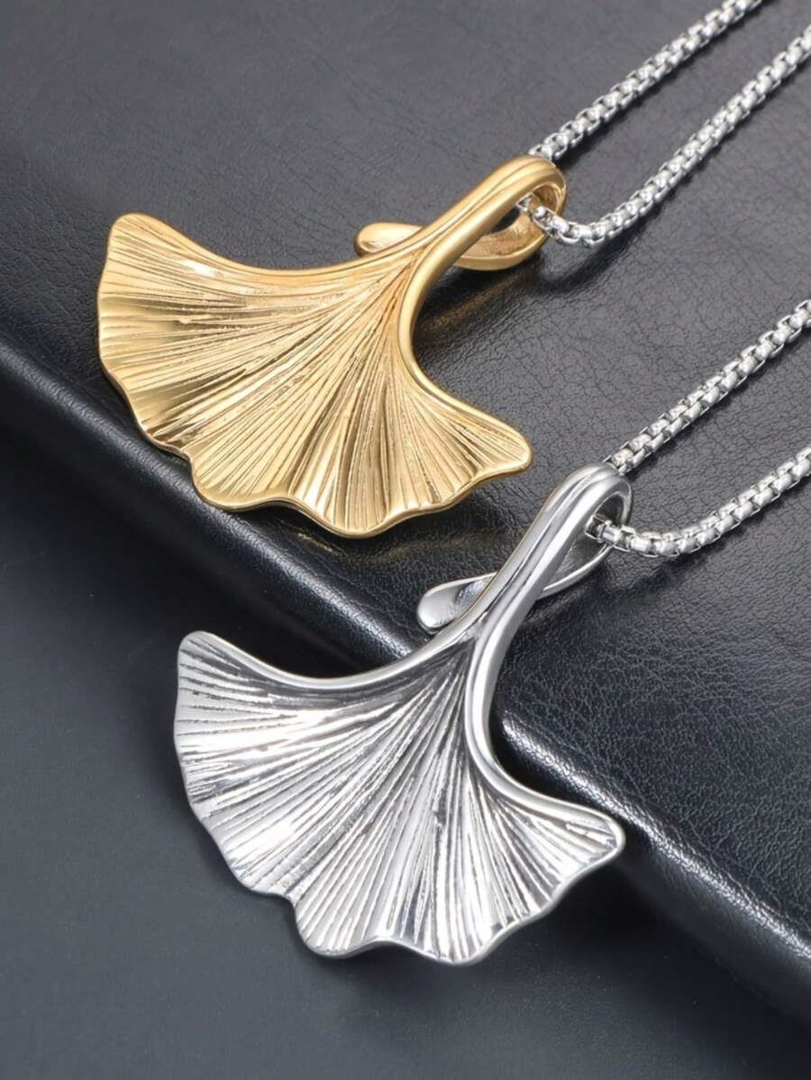 1 pieza Accesorio de collar con hoja de Ginkgo de moda y único, con colgante de hoja de Ginkgo chapado en oro, diseñado como una cadena elegante para suéter para hombres