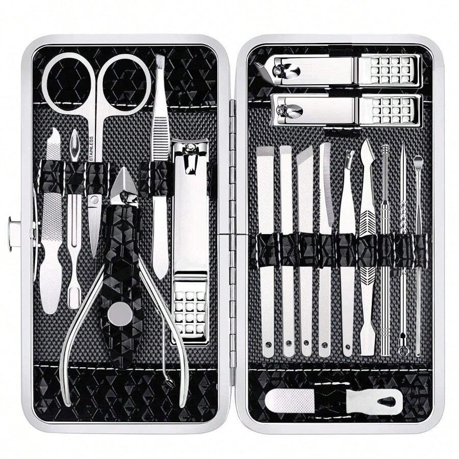 Set de cortaúñas que incluye cortaúñas de manos y pies, kit de manicura y pedicura con 18 piezas de acero inoxidable, kit de cuidado profesional de uñas con estuche de lujo para viaje