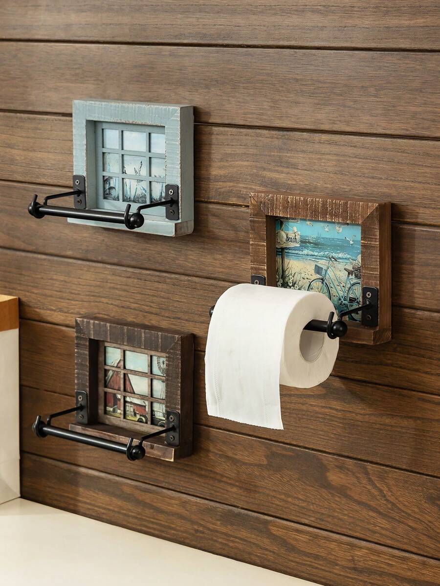 1 Stück Vintage Holz Toilettenpapierhalter im europäischen Stil, Badezimmer Taschentuchhalter, geeignet für Zuhause, Hotel, Café Dekoration