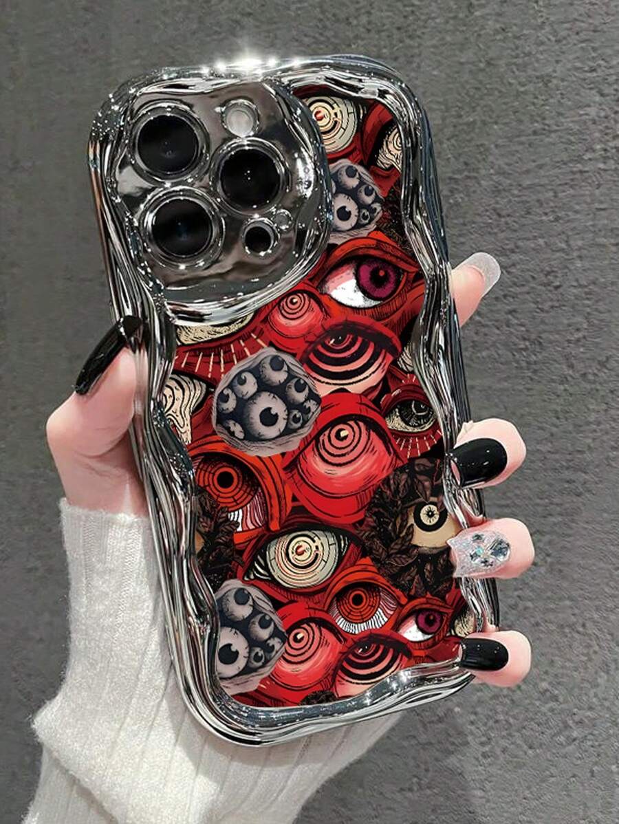 Eyes Pattern Electroplating Cream Wavy Transparent Minimalist Shockproof Phone Case Compatible With IPhone 16/15 XR /7/8 /16 Pro Max /13 Case/IPhone 15 Pro Max/12 Pro Max/13 Pro Max/14 Pro Max 13 14 11 12 Women Phone Case 11 12 P14 P11 Soft Shell P12 Anti-Fall XS.XR /78P.78GES2 Phone Case Cover