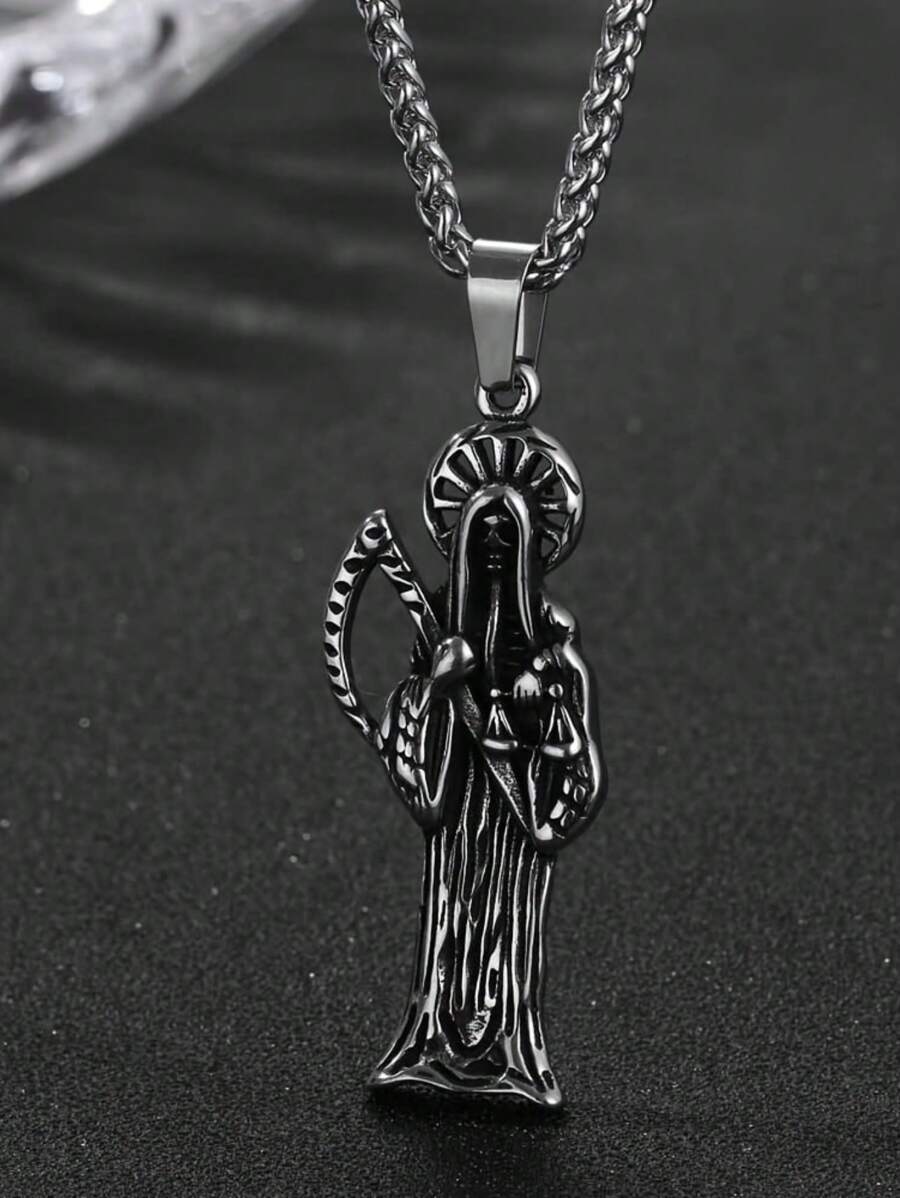 Collar colgante de guadaña del Jinete Fantasma, estilo vintage punk gótico, adecuado para hombres - Joyería de vanguardia de hip-hop y rock con detalles intrincados, sin revestimiento de esmalte, accesorio audaz, collar gótico punk