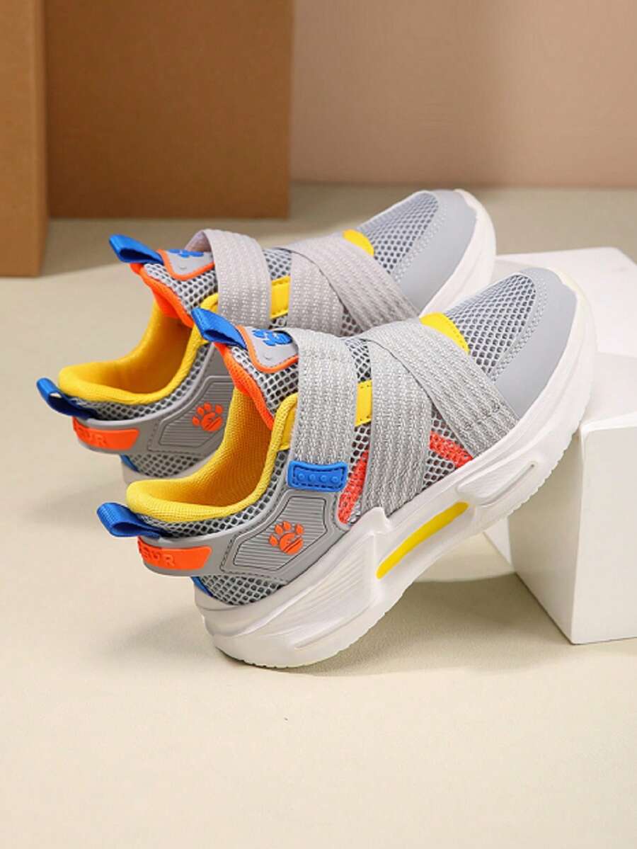 1 Pair Boys/Girls Summer Mesh Splicing Soft Lightweight Magic Tape Color Blocking Breathable Casual Daily Running Sports Shoes