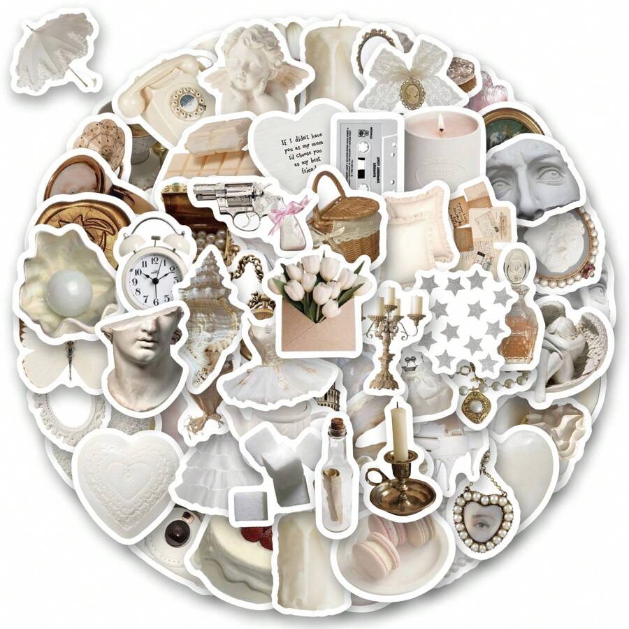 100 PEÇAS Adesivos Estéticos Brancos, Adesivos Estéticos de Vinil, Decalques, Scrapbooking, Diário, Para-choque, Skate, Garrafa de Água, Desenho Animado, Capacete de Segurança, Adesivos para Carros, Material Escolar, De Volta às Aulas