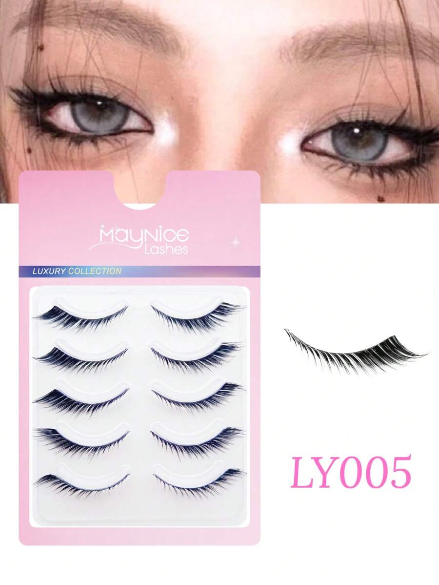 Natural Look Fake Eyelashes False Eye Lashes DailyStrip Cross Clear Band Wholesale Lashes InvisibleThin Band Cute Lash For Wedding Daily Work EyeMakeup 5 Pairs