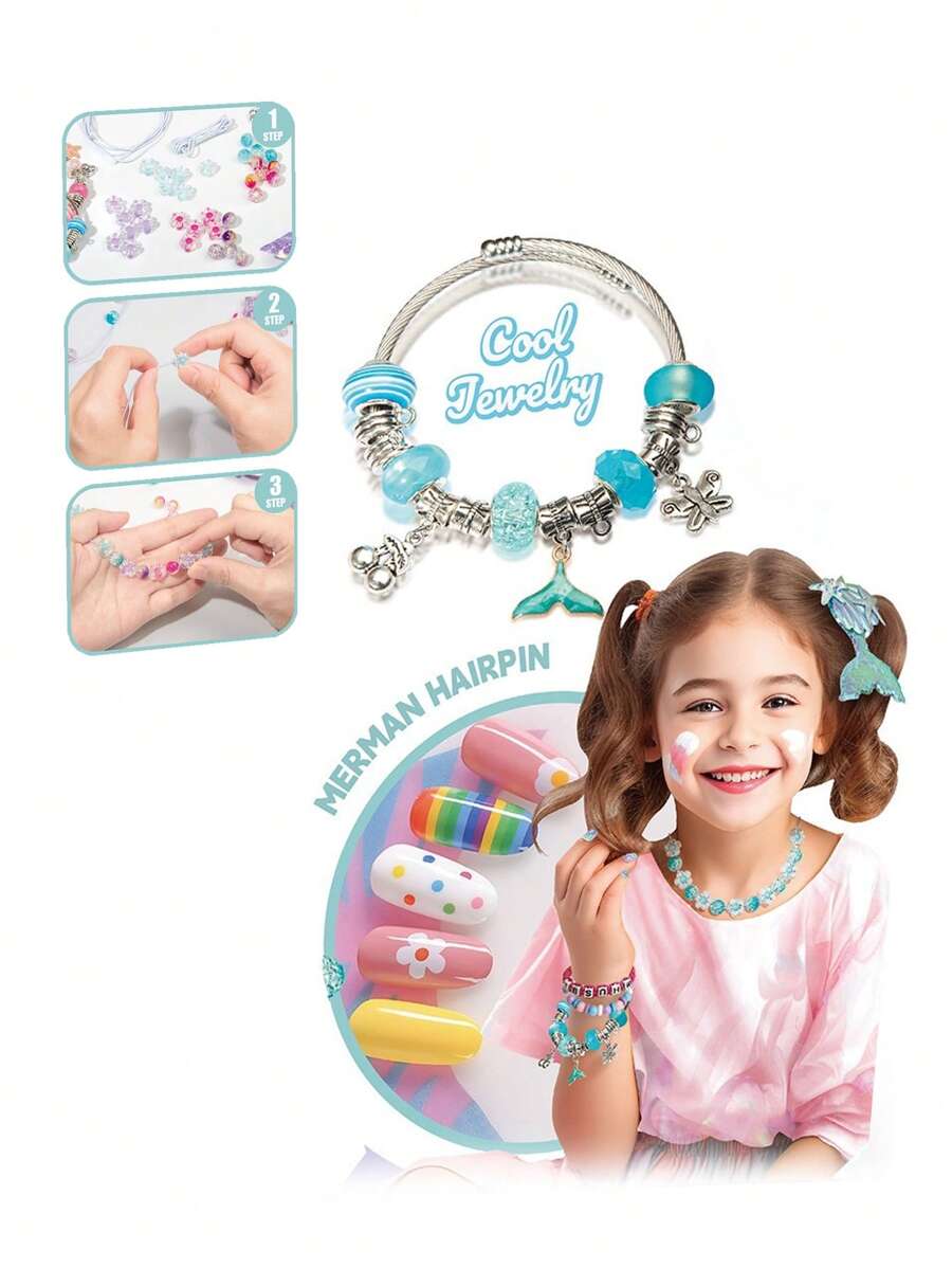 48 pièces Kit de fabrication de bijoux perles DIY pour enfants, Bracelet créatif et pinces à cheveux, Kit d'art d'ongles, Jouet éducatif STEM Artisanat Ensemble de bijoux pour filles de 4 à 12 ans, Cadeau de fête idéal