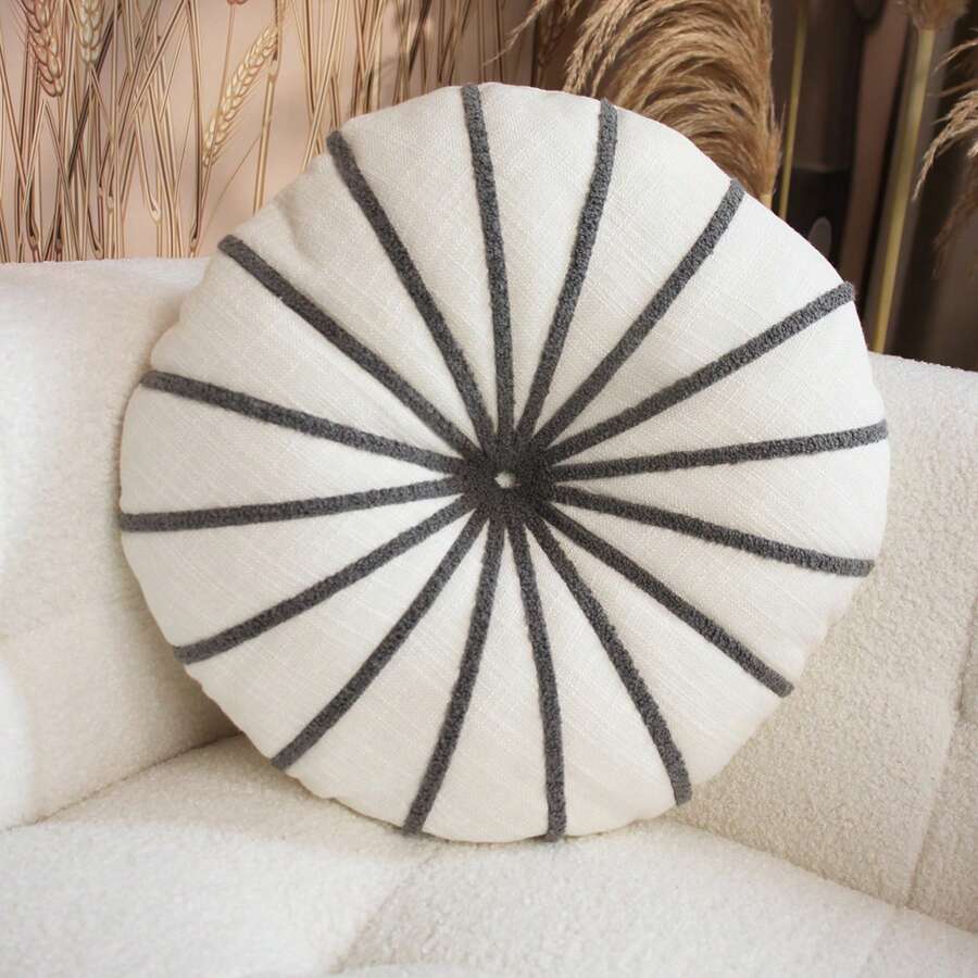 1pc Nordic Style Pumpkin Round Cushion, Living Room Decor Pillow, Sofa Lumbar Pillow, Grey