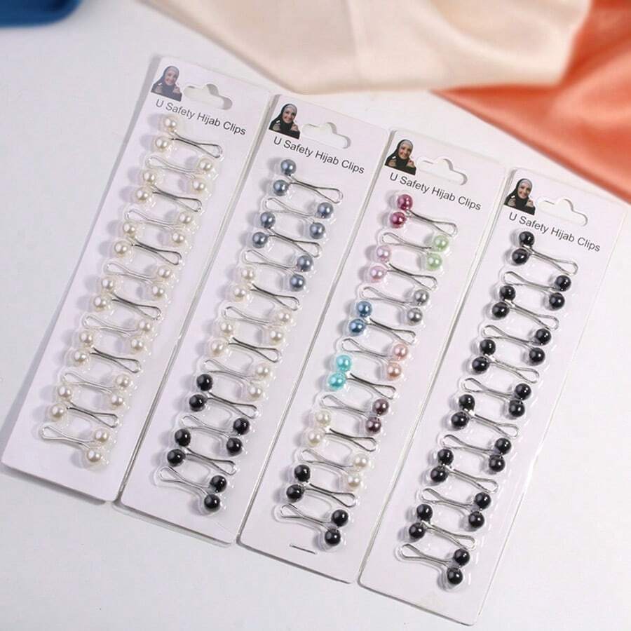 12pcs/Pack Wholesale U-Shaped Hijab Clip Muslim Scarf Clip Brooch Pin Headscarf Pearl Pins Jewelry Hijab Accessories