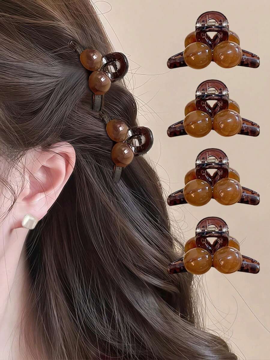 1/2/4pcs Amber Color Round Ball Medium Claw Clips Hair Claws Hair Accessories, Stylish Women Hair Clip