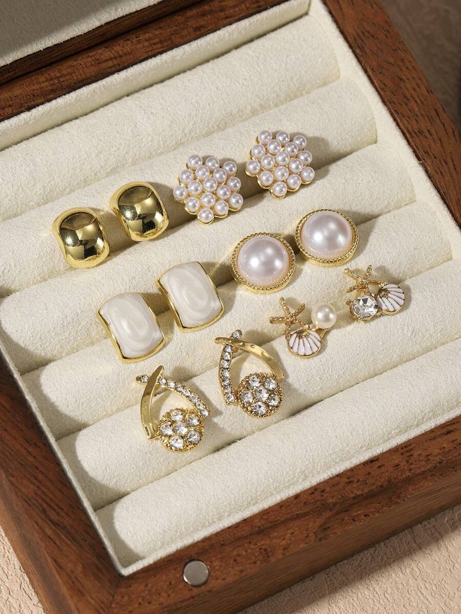 6 pièces/Set de boucles d'oreilles à clous avec décoration minimaliste de coquillage, étoile de mer et . Design mignon et doux parfait pour un port quotidien et des occasions spéciales pour femmes
