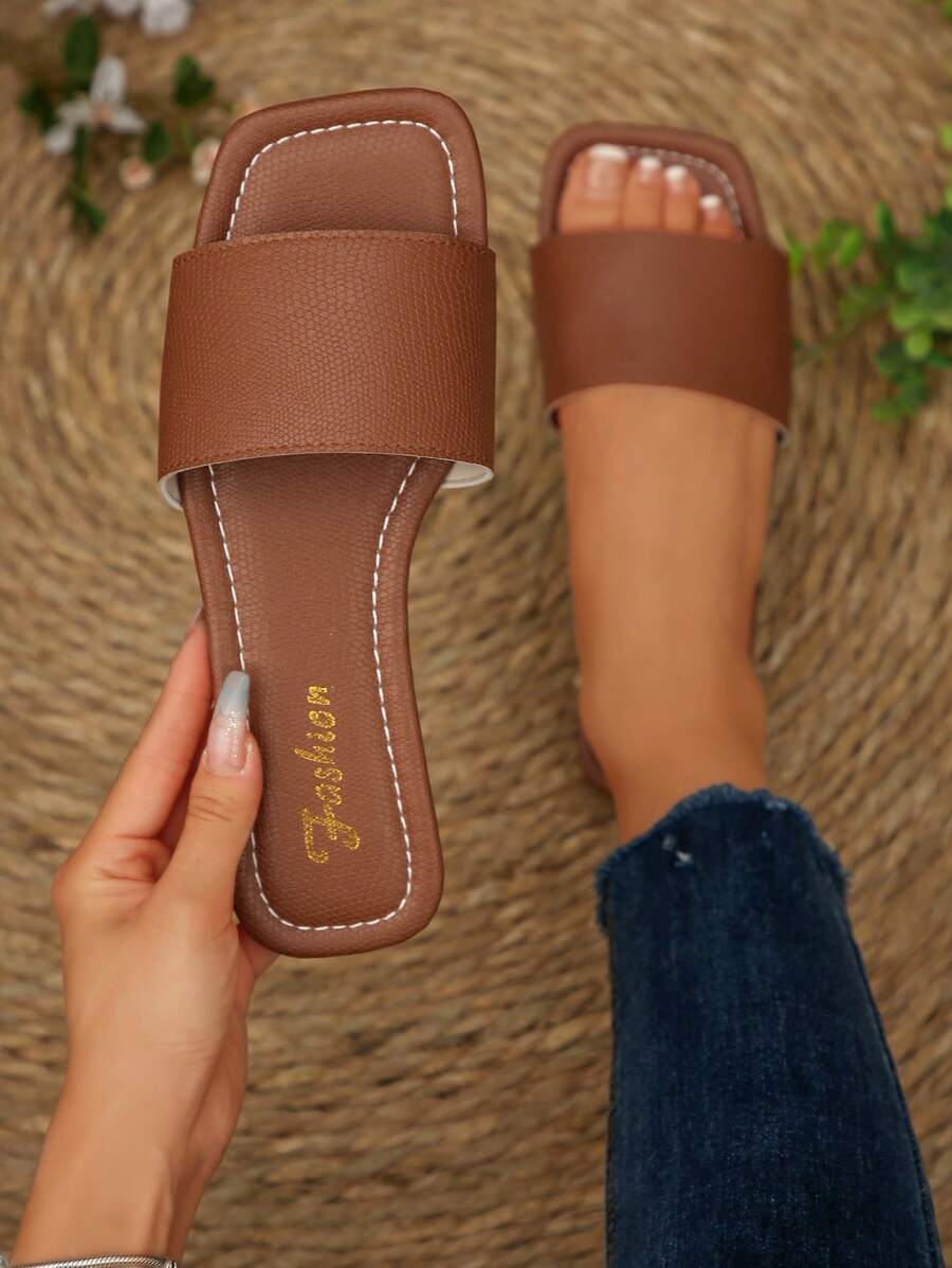 Women's Strap Rhinestone Embellished Sandals, Casual Versatile Outdoor Flat Plastic Slippers