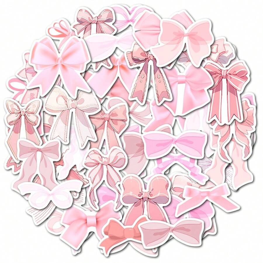 50/100pcs Pink Cartoon Bow Stickers Mobile Phone Stickers Item Decoration Stickers Suitcase Stickers Aesthetic Stickers For Scrapbook Journaling Water Bottles Laptop, Scrapbooking Supplies Kit, Waterproof Vinyl Bullet Junk Journal Stickers For Adults, School Supplies,Back To School