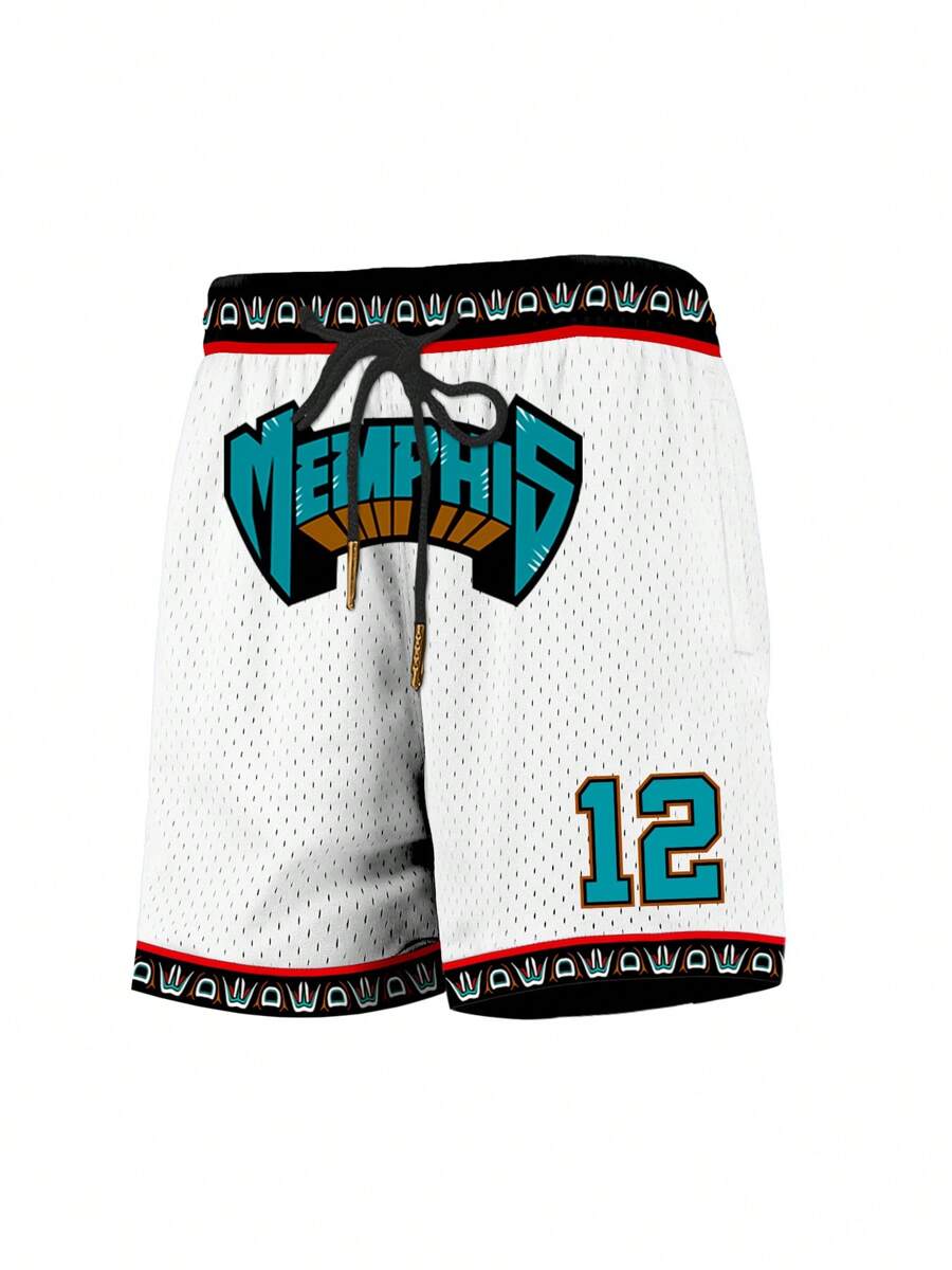 Pantaloncini da basket bianchi da uomo, casual, con ricamo, con tasche con cerniera, adatti per attività sportive e occasioni sociali