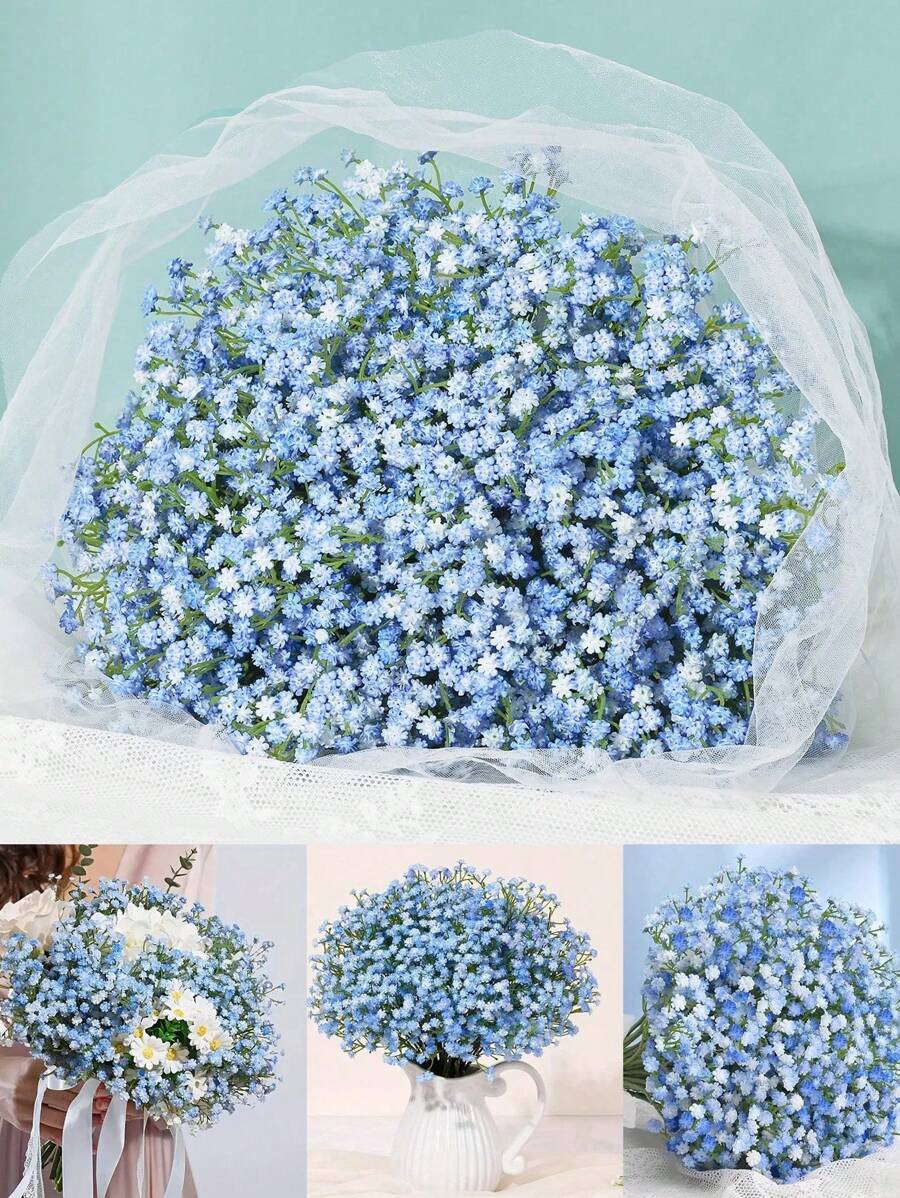 12 Stück (53 cm) - Künstliche Schleierkraut Blumen, weiße Schleierkraut Blumen mit langen Stielen, echte Berührung künstliche hellblaue Schleierkraut Gypsophila für Hochzeit Brautstrauß, Party Arrangement, Heim Dekoration, Schlafzimmer Dekoration, Tisch Dekoration, Außen Dekoration, Garten Dekoration, Vase Füllung Dekoration, Hochzeit Dekoration und Raum Dekoration