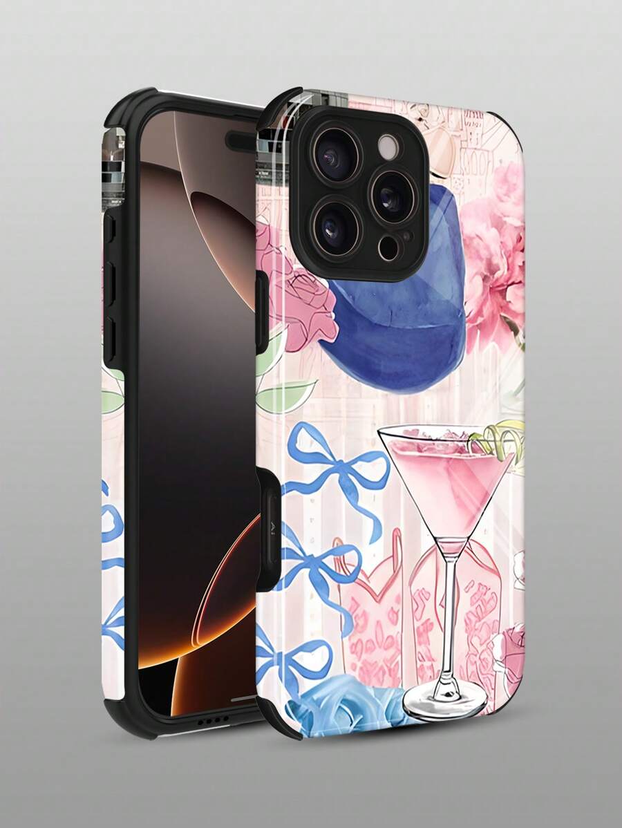 1 Stück weiches rosa Fruchtbogen Muster stoßfeste Anti-Rutsch TPU+PC 2 in 1 Handyhülle kompatibel mit Apple 11/12/13/14/15/16/16 Plus/16 Pro/16 Pro Max