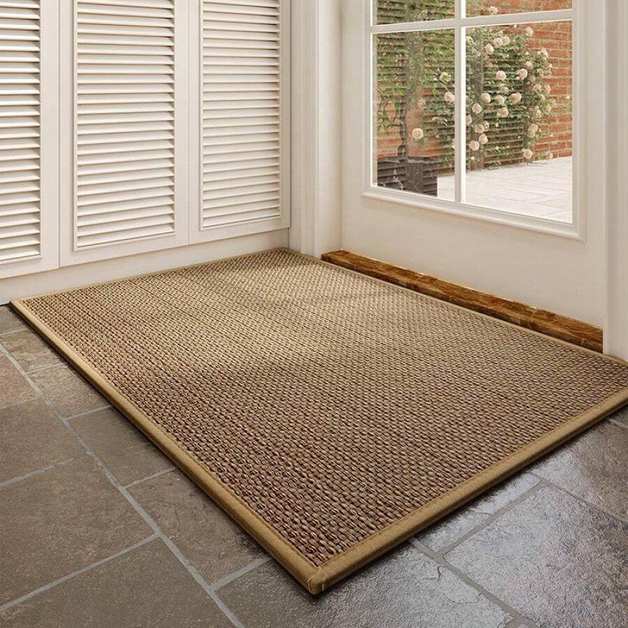 1pc Entryway Floor Mat, Woven Linen Doormat, Rubber Carpet, Anti-Slip Home Entrance Doorway Rug