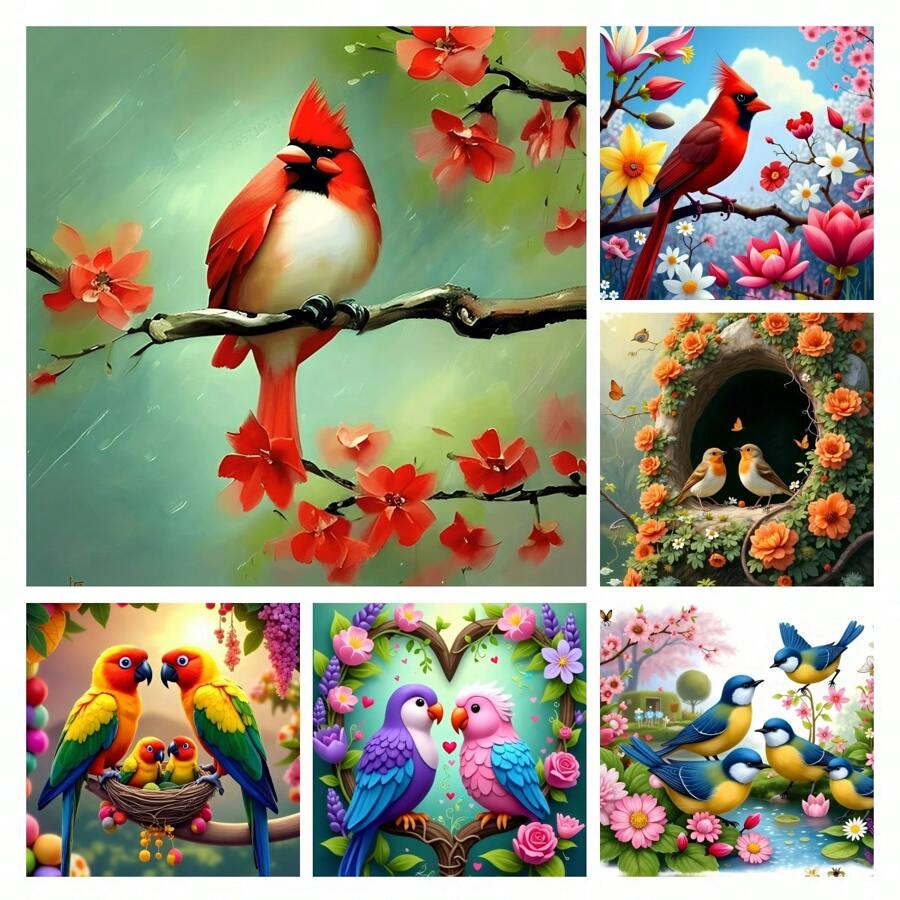 Set di pittura di diamanti 5D FAI DA TE con cardinale, ricamo di diamanti completi, arte di ricamo animale, quadro punto croce, arte di pittura di diamanti per decorazione da parete