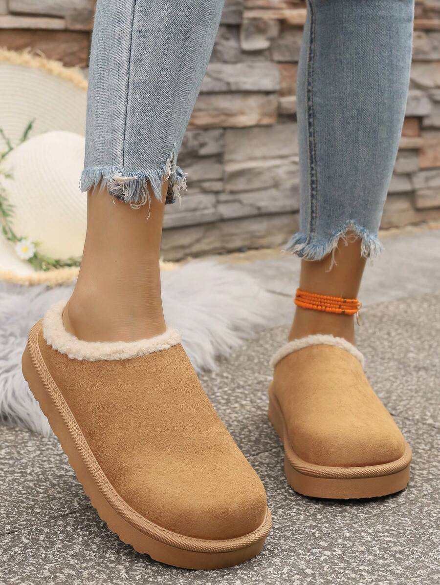 2025 Botas de Neve Fofas de Estilo Boho com Fivela, Forração Falsa de Camurça e Pele Falsa, Quentes e Grossas para a Temporada de Frio
