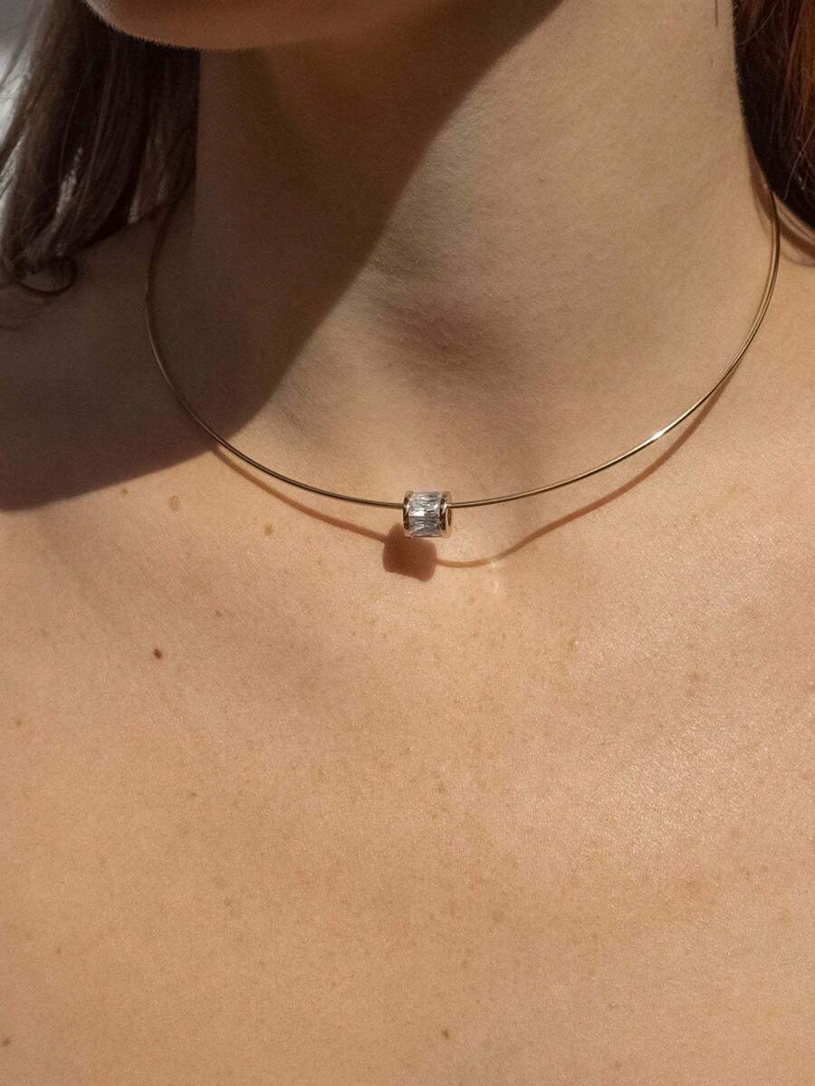 1 pieza Collar de circonita redonda, accesorio de moda para fiestas para mujeres