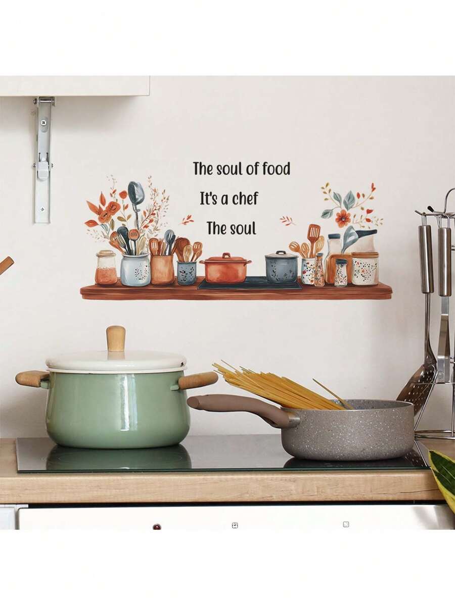 Autocollants de cuisine/Autocollants décoratifs Petits bocaux étagère Autocollants avec courtes phrases en anglais Autocollants résistants à l'eau et à la poussière, 1 pièce Autocollants amovibles en PVC résistants à l'usure, Autocollants muraux 60 cm x 25 cm, Convient pour la décoration de la cuisine, la décoration murale, la décoration de restaurant, des cadeaux d'anniversaire intéressants, des cadeaux de remise des diplômes, redonnez une nouvelle apparence à votre maison