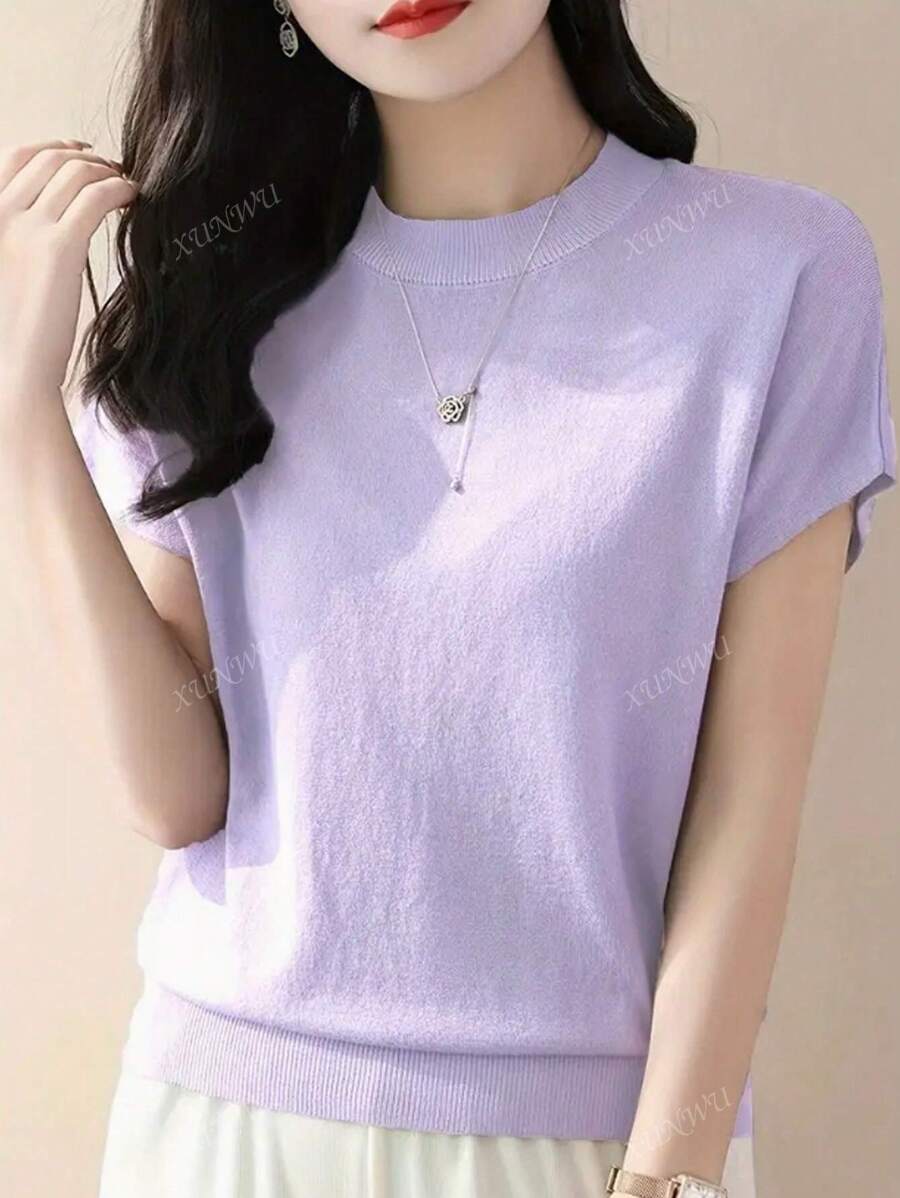Top lavorato a maglia lasco di lusso senza maniche, maglietta casual a maniche corte da donna, canotta semplice