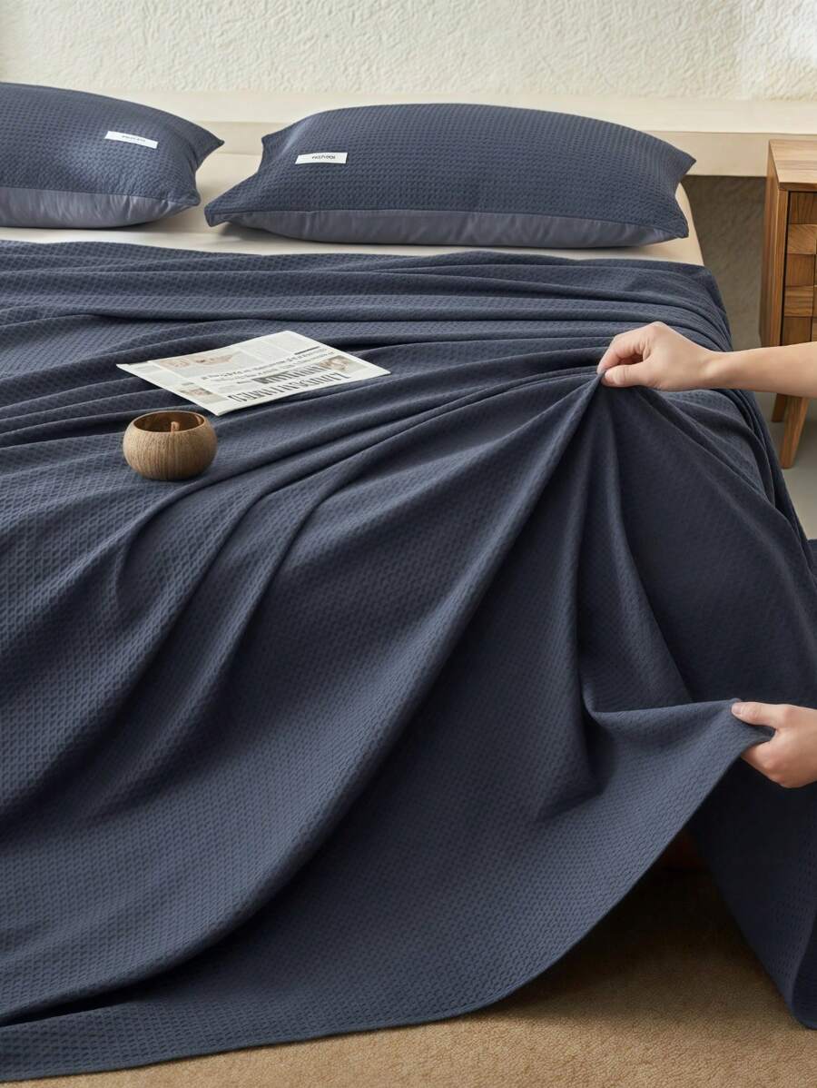 1pc Waffle Texture Cotton Bed Sheet, Modern Style Made Of Soft Polyester Fabric, Breathable And Machine Washable
